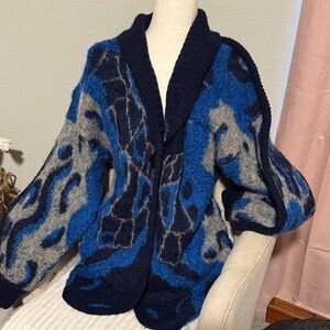 Vera Pelle Italian Vintage Navy and Gray Cardigan Wool